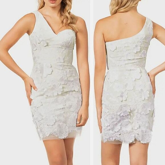 Dress the Population Maddie Floral Lace One Shoulder Ivory Mini Dress Sz XS NWT - Picture 1 of 12